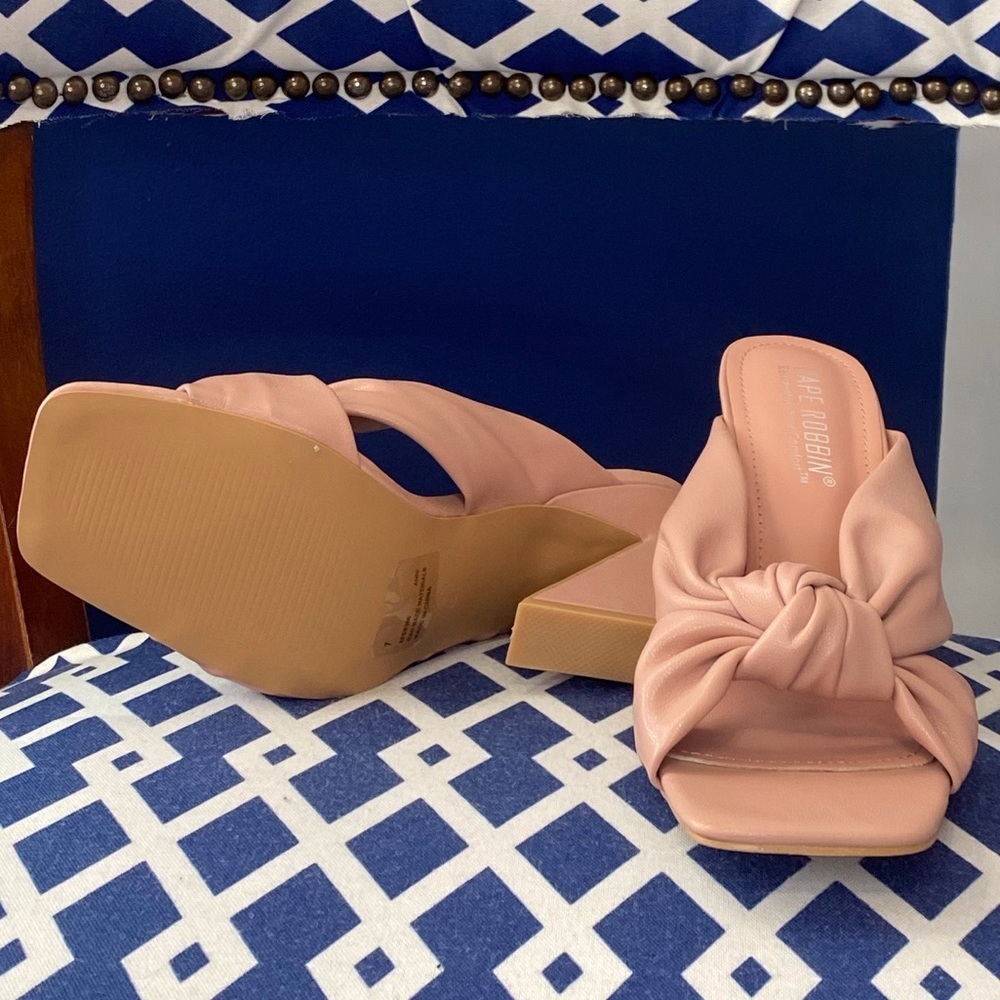 Pink square toe wrap knot thick heel mules by Cape Robbin - Picture 2 of 5